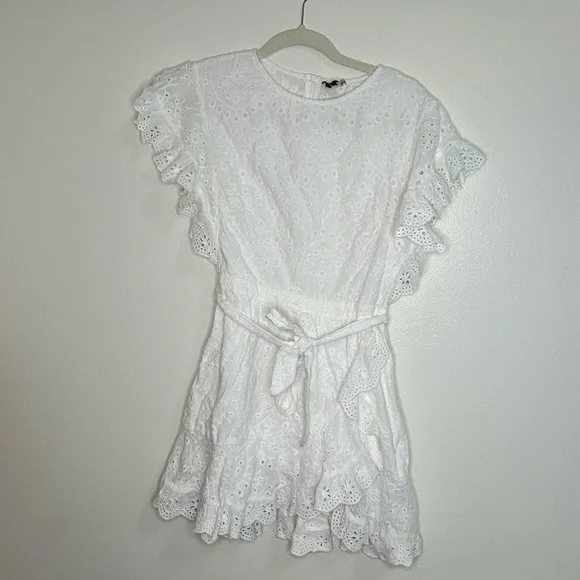 Princess Polly white Ruffle sleeve belt eyelet dress - Picture 5 of 8